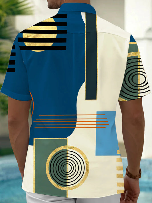 Geometry Print Men's Button Pocket Short Sleeve Shirt